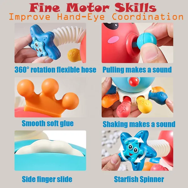Montessori Toys for Babies Sensory Pull String Finger Squeeze Octopus Toy Sensory Learning Educational Toys for Kids view 6