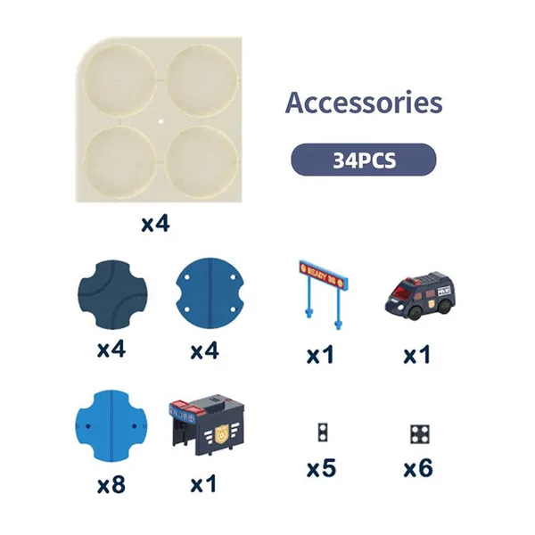 Educational Sound Light Slot Set Logical Road Builder Electric Police Car 34pcs Diy Track Maze Toys view 3