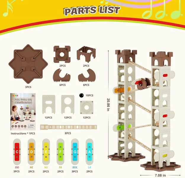 DIY 1:36 Scale Music Marble Run Set Construction Building Blocks Toys for Ages 5-7 Featuring Music Pillars and Maze Track Race view 11
