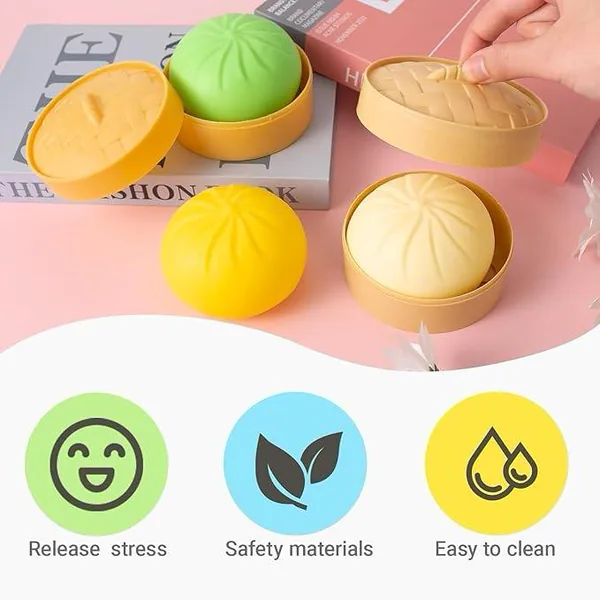 Dumpling Squishies Toy Dumpling Squish Cute Anxiety Relief Fidget Toy with Steamer Box, Soft Squeeze for Kids view 5