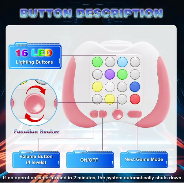 Quicks Push Handheld Game for Kids Light-up Toy Popits for Kids Flashing Fast Press Push Puzzle Games Sensory Fidgets Toys view 2