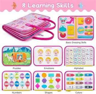 Educational Toys Stem Multi Activities Felts Busy Board Books Montessori Toys Princess Toddler Busy Board Sensory Toy for