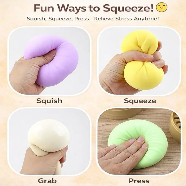 Dumpling Squishies Toy Dumpling Squish Cute Anxiety Relief Fidget Toy with Steamer Box, Soft Squeeze for Kids view 4