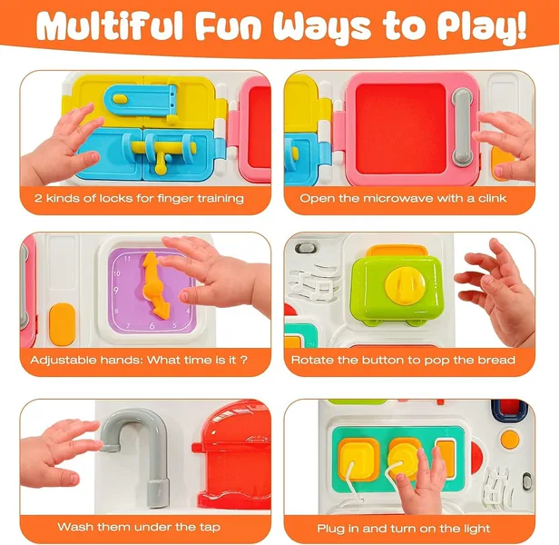 Kitchen Busy Board with Music and Lights Sensory Learning Toys for Baby Toddler Educational Activity Board Travel Toys view 5