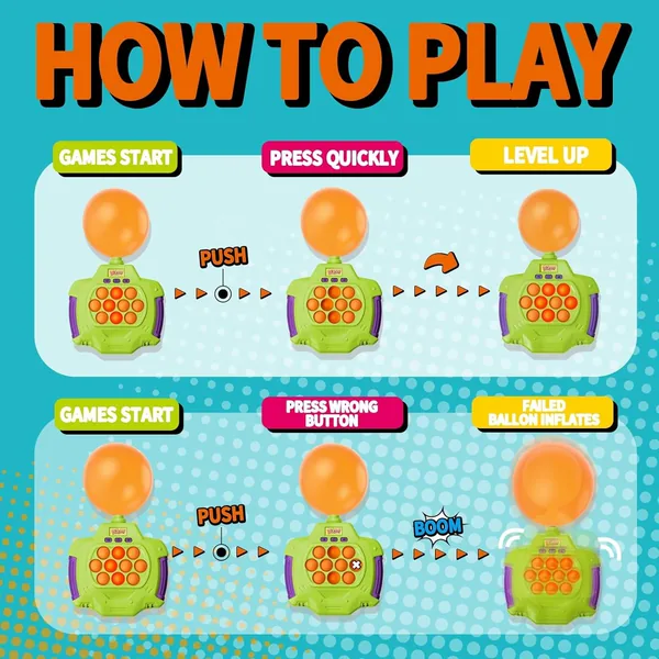 Pop Fidgets Kids Games Toys Handheld Sensory with Balloons Quicks Push Game Console Bubble Stress Pop Light-up Toy Game view 2