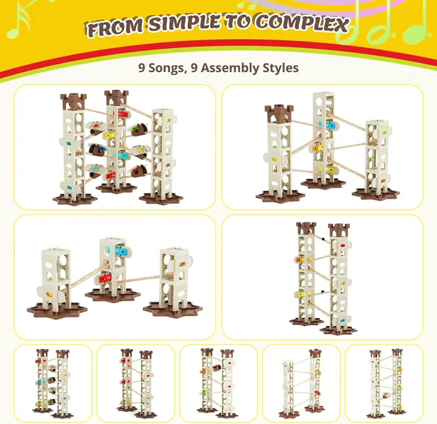 DIY 1:36 Scale Music Marble Run Set Construction Building Blocks Toys for Ages 5-7 Featuring Music Pillars and Maze Track Race view 9