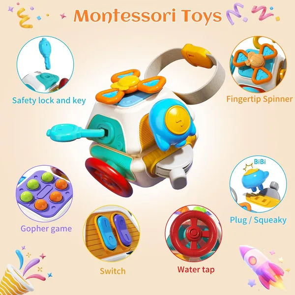 10 in 1 Busy Cube Baby Toddler Toys Montessori Sensory Busy Board Travel Toys for Toddlers Interactive Infants Baby Toys view 6