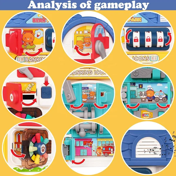 Busy Board for Toddlers Montessori Locks Toys Baby Music Toys Sensory Fidgets Latches Board Activity Board for Fine Motor Skills view 3