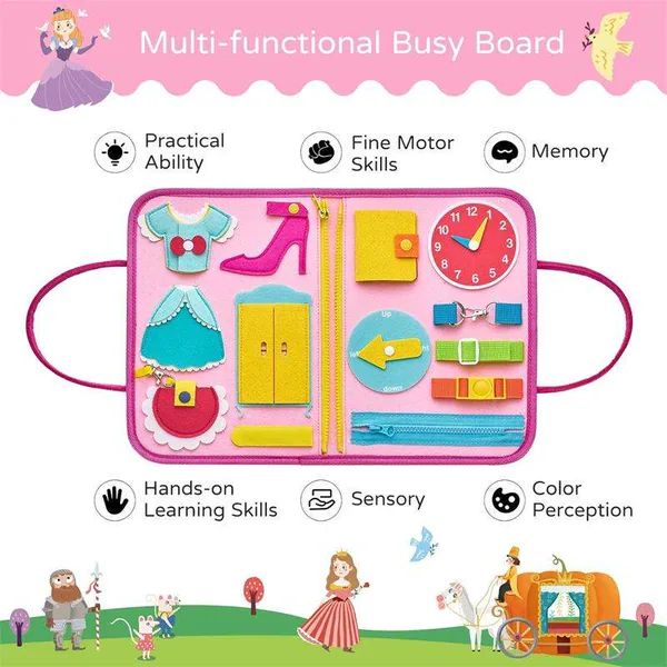 Educational Toys Stem Multi Activities Felts Busy Board Books Montessori Toys Princess Toddler Busy Board Sensory Toy for Kids view 6