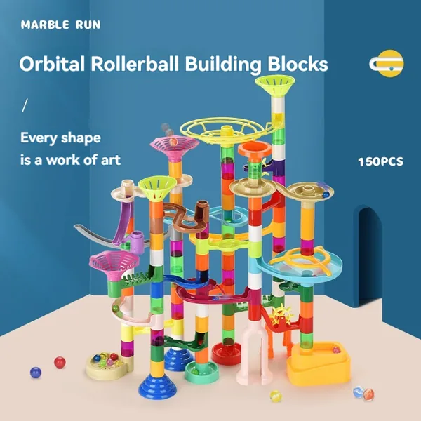 150Pcs Marble Run Toy Educational Marble Race Track Set Construction Maze Building Block Toy Set for Kids and Parent view 5