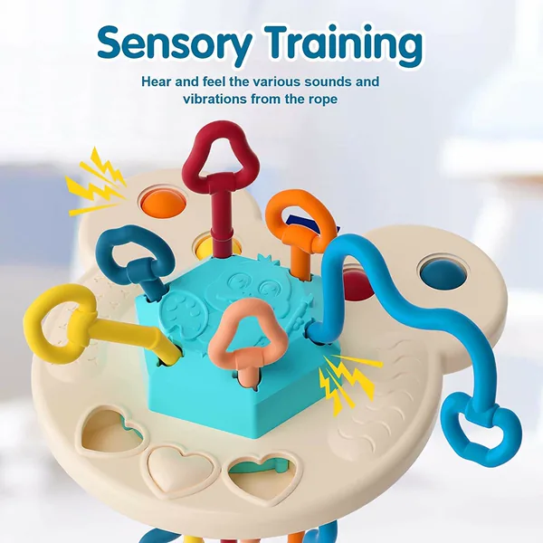 Non Toxic Food Grade Baby Sensory Training Activity Flying Saucer Interactive Toy Teething Ball Silicone Pulling String Toy