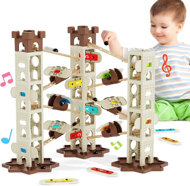DIY 1:36 Scale Music Marble Run Set Construction Building Blocks Toys for Ages 5-7 Featuring Music Pillars and Maze Track Race view 12