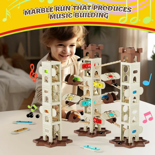 DIY 1:36 Scale Music Marble Run Set Construction Building Blocks Toys for Ages 5-7 Featuring Music Pillars and Maze Track Race view 10