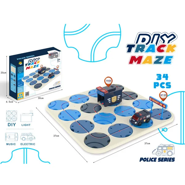 Educational Sound Light Slot Set Logical Road Builder Electric Police Car 34pcs Diy Track Maze Toys view 5