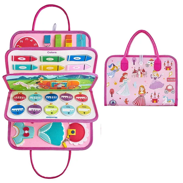 Educational Toys Stem Multi Activities Felts Busy Board Books Montessori Toys Princess Toddler Busy Board Sensory Toy for Kids view 2
