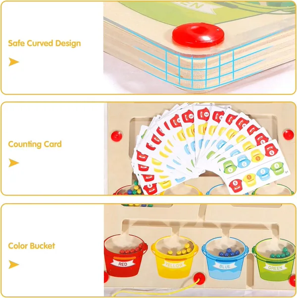 Magnetic Color and Number Maze Wooden Montessori Toys for Kids Counting and Color Sorting Magnetic Board Sensory Toys view 6