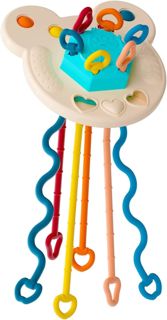 Non Toxic Food Grade Baby Sensory Training Activity Flying Saucer Interactive Toy Teething Ball Silicone Pulling String Toy