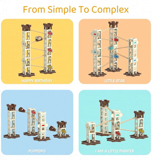 DIY 1:36 Scale Music Marble Run Set Construction Building Blocks Toys for Ages 5-7 Featuring Music Pillars and Maze Track Race