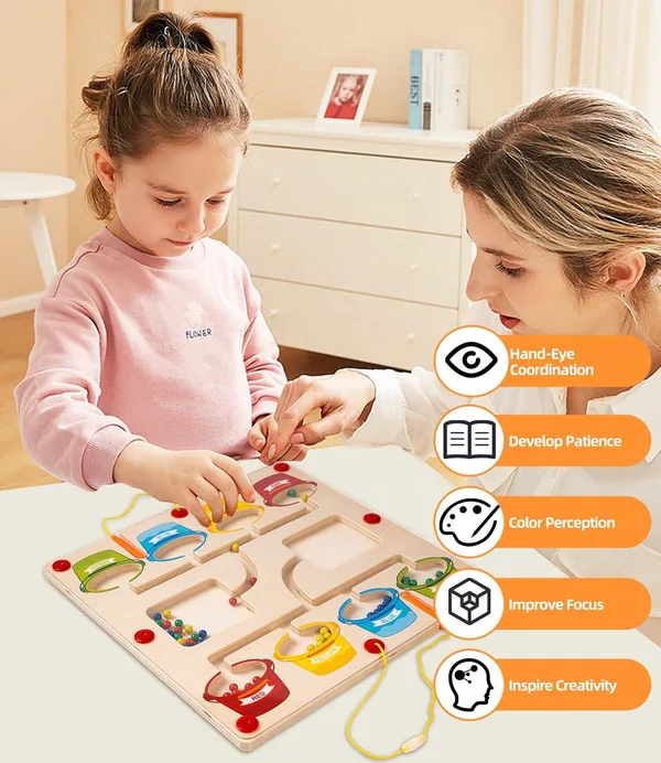 Magnetic Color and Number Maze Wooden Montessori Toys for Kids Counting and Color Sorting Magnetic Board Sensory Toys view 2
