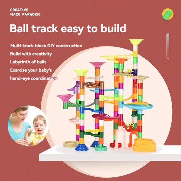 150Pcs Marble Run Toy Educational Marble Race Track Set Construction Maze Building Block Toy Set for Kids and Parent view 4