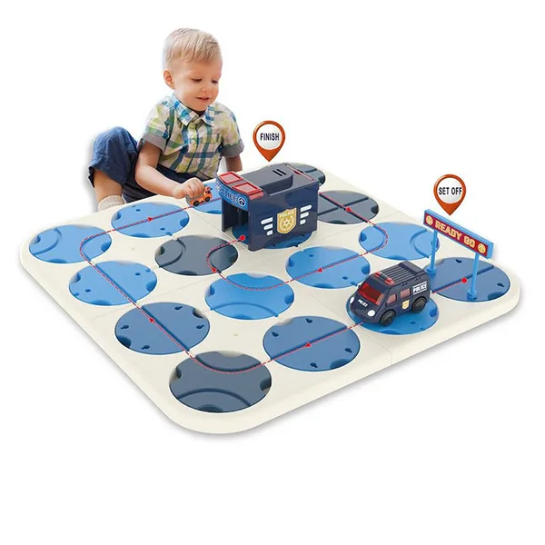 Educational Sound Light Slot Set Logical Road Builder Electric Police Car 34pcs Diy Track Maze Toys view 2