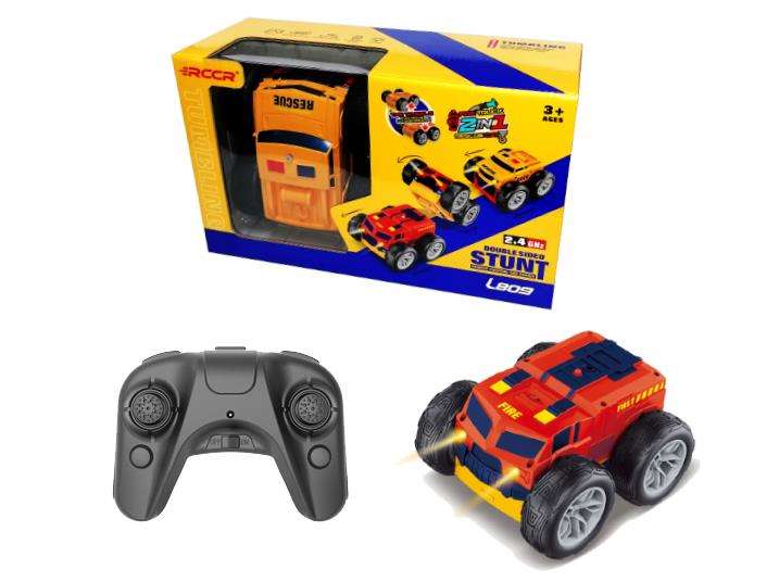 Remote Control Fire&rescue Car 2 in 1 Double Sided RC Stunt Car with 360 Flip Spinning Toy RC Drift Car