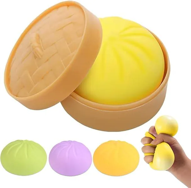 Dumpling Squishies Toy Dumpling Squish Cute Anxiety Relief Fidget Toy with Steamer Box, Soft Squeeze for Kids view 2