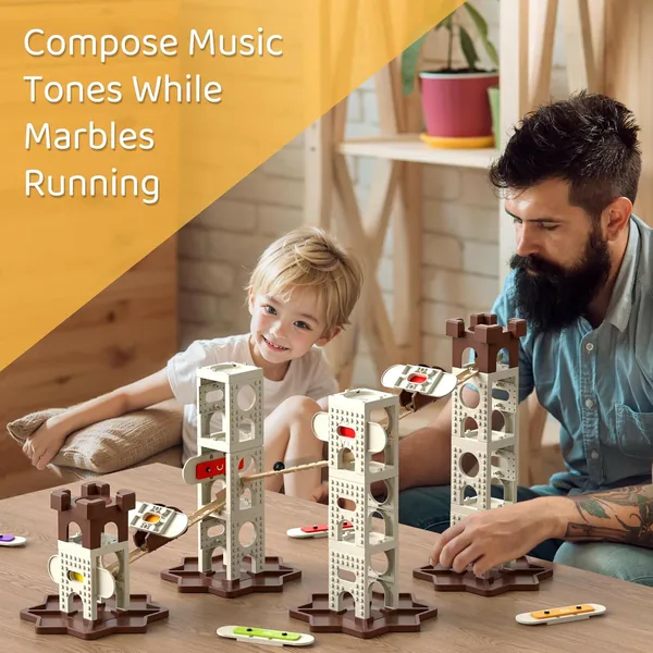 DIY 1:36 Scale Music Marble Run Set Construction Building Blocks Toys for Ages 5-7 Featuring Music Pillars and Maze Track Race view 6