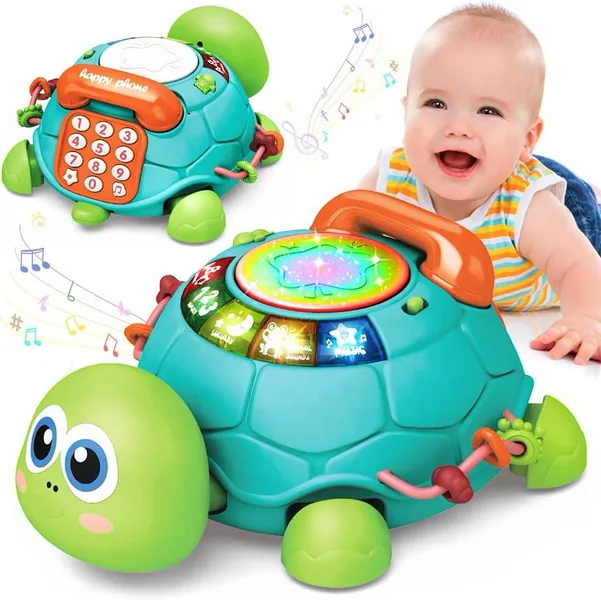 Baby Educational Toys Telephone Interactive Turtle Learning Toys Musical Turtle Crawling Baby Toys With Lights & Sounds
