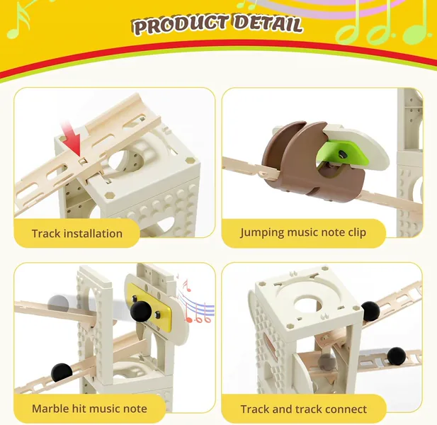DIY 1:36 Scale Music Marble Run Set Construction Building Blocks Toys for Ages 5-7 Featuring Music Pillars and Maze Track Race view 8