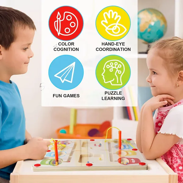 Magnetic Color and Number Maze Wooden Montessori Toys for Kids Counting and Color Sorting Magnetic Board Sensory Toys view 5