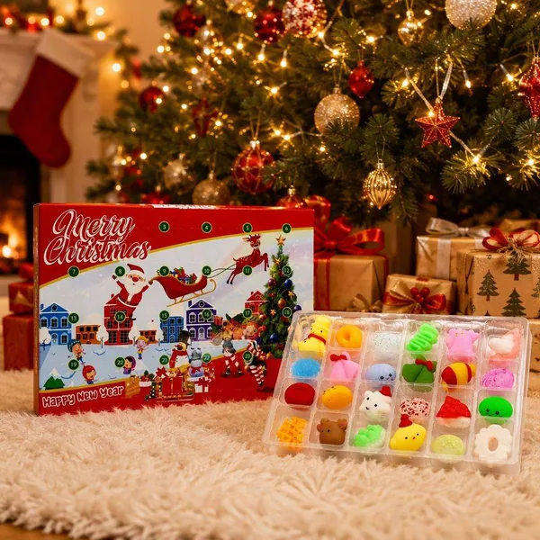 Christmas Advent Calendar 24 Days Countdown Squeeze Toy Mochi Squishy Stress Relief Surprise Blind Box Kids Holiday Gift