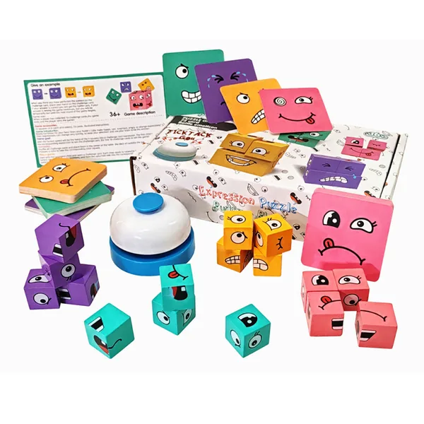 NEW Wooden Face Changing Magical Cubes Expression Puzzle Building Blocks Matching Game Toys view 2