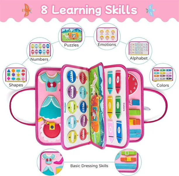 Educational Toys Stem Multi Activities Felts Busy Board Books Montessori Toys Princess Toddler Busy Board Sensory Toy for Kids view 4