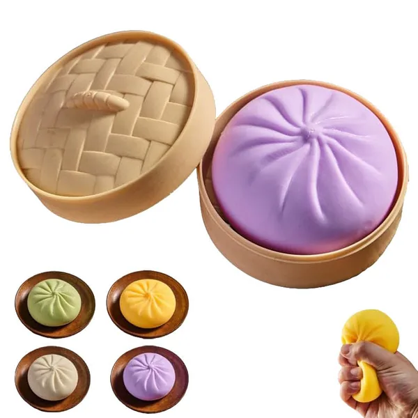 Dumpling Squishies Toy Dumpling Squish Cute Anxiety Relief Fidget Toy with Steamer Box, Soft Squeeze for Kids view 10