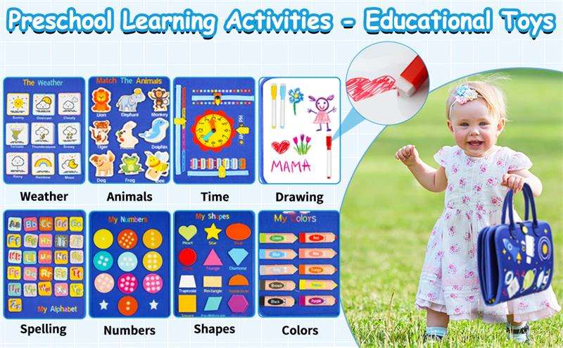 12 Pages Busy Book Sensory Toy Help with Early Education Learning and Developing Motor Skills Perfect Felt Busy Board view 2
