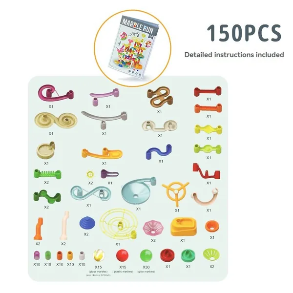 150Pcs Marble Run Toy Educational Marble Race Track Set Construction Maze Building Block Toy Set for Kids and Parent view 3