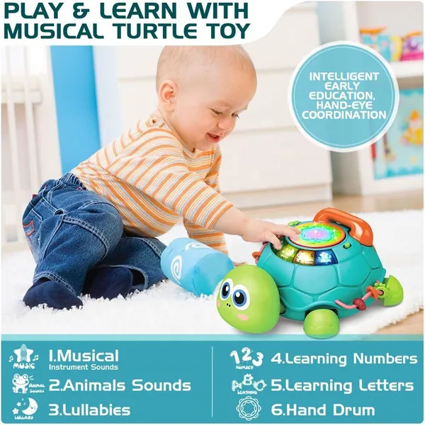 Baby Educational Toys Telephone Interactive Turtle Learning Toys Musical Turtle Crawling Baby Toys With Lights & Sounds view 3
