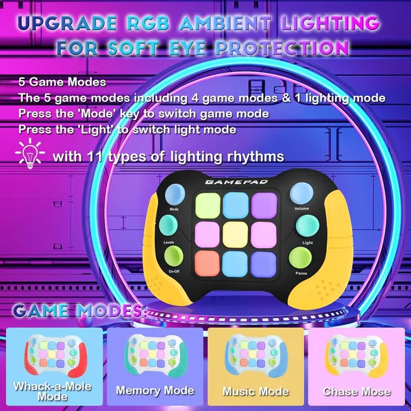 Fast Press Push Game Fidgets Toys Handle Flashing Handheld Game for Kids Quicks Push Bubble Buttons Gamepad With Light-up Toys view 5