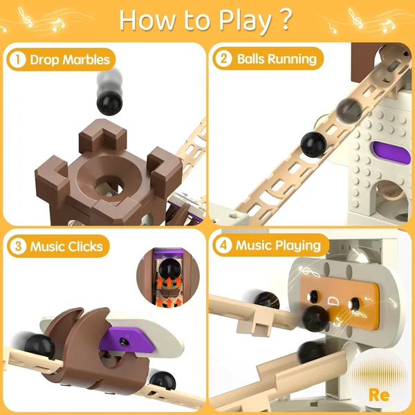 DIY 1:36 Scale Music Marble Run Set Construction Building Blocks Toys for Ages 5-7 Featuring Music Pillars and Maze Track Race view 2