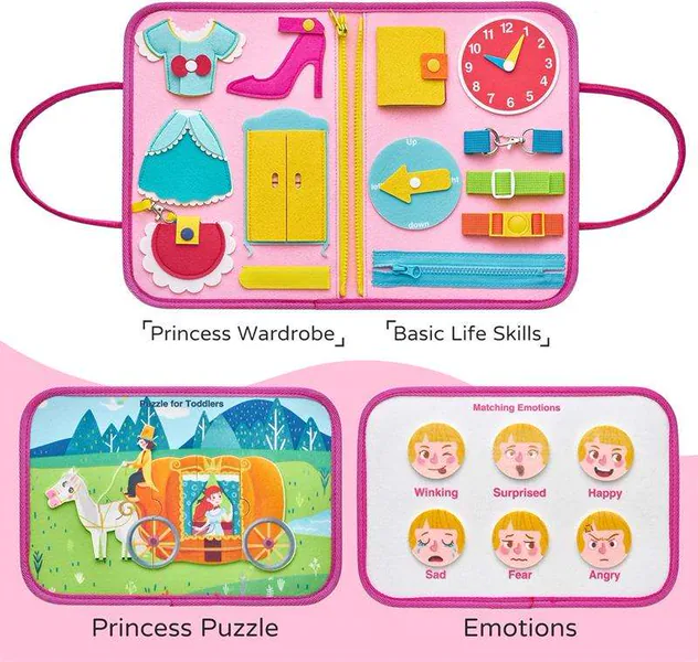 Educational Toys Stem Multi Activities Felts Busy Board Books Montessori Toys Princess Toddler Busy Board Sensory Toy for Kids view 3
