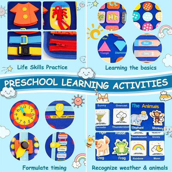 12 Pages Busy Book Sensory Toy Help with Early Education Learning and Developing Motor Skills Perfect Felt Busy Board view 6