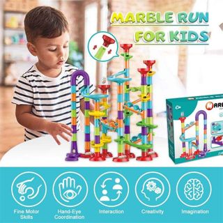 3D STEM Marble Run Race Track for Kids 113pcs Maze Game DIY Educational Play Set Track Pipe Building Blocks Marbles Toys