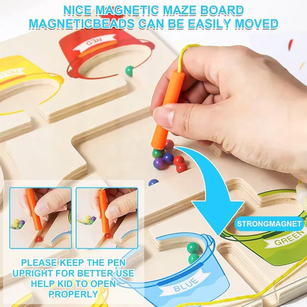Magnetic Color and Number Maze Wooden Montessori Toys for Kids Counting and Color Sorting Magnetic Board Sensory Toys view 3