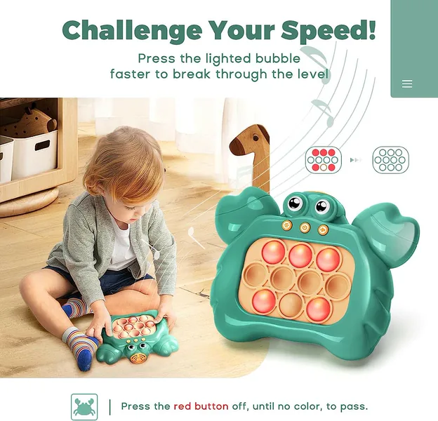 Fast Push Puzzle Game Toy Operated Fast Push Quicks Bubble Stress Relief Toy Light for Sensory Fidgets Plastic Ages 5-7