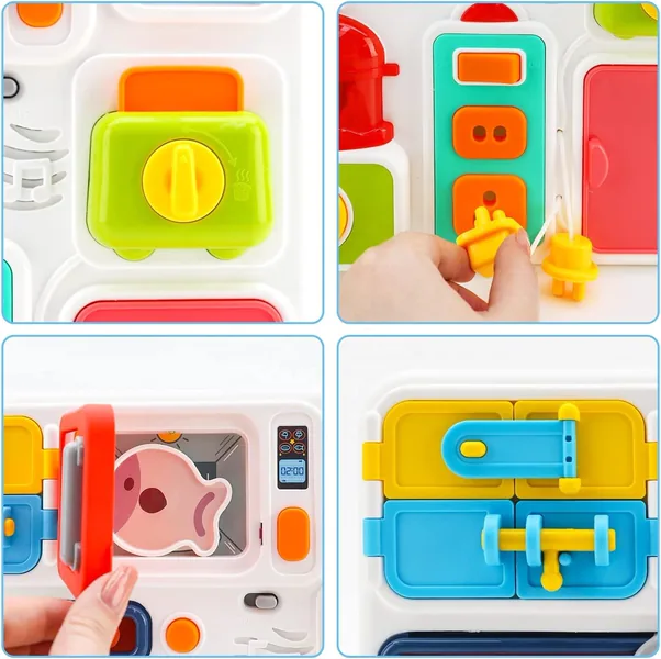 Kitchen Busy Board with Music and Lights Sensory Learning Toys for Baby Toddler Educational Activity Board Travel Toys view 3